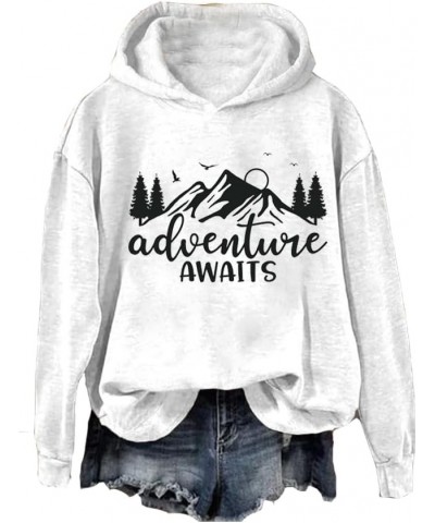 Adventure Awaits Sweatshirt For Women Casual Vintage Graphic Shirt Hiking Shirts Women Lightweight Shirt White $12.96 Hoodies...