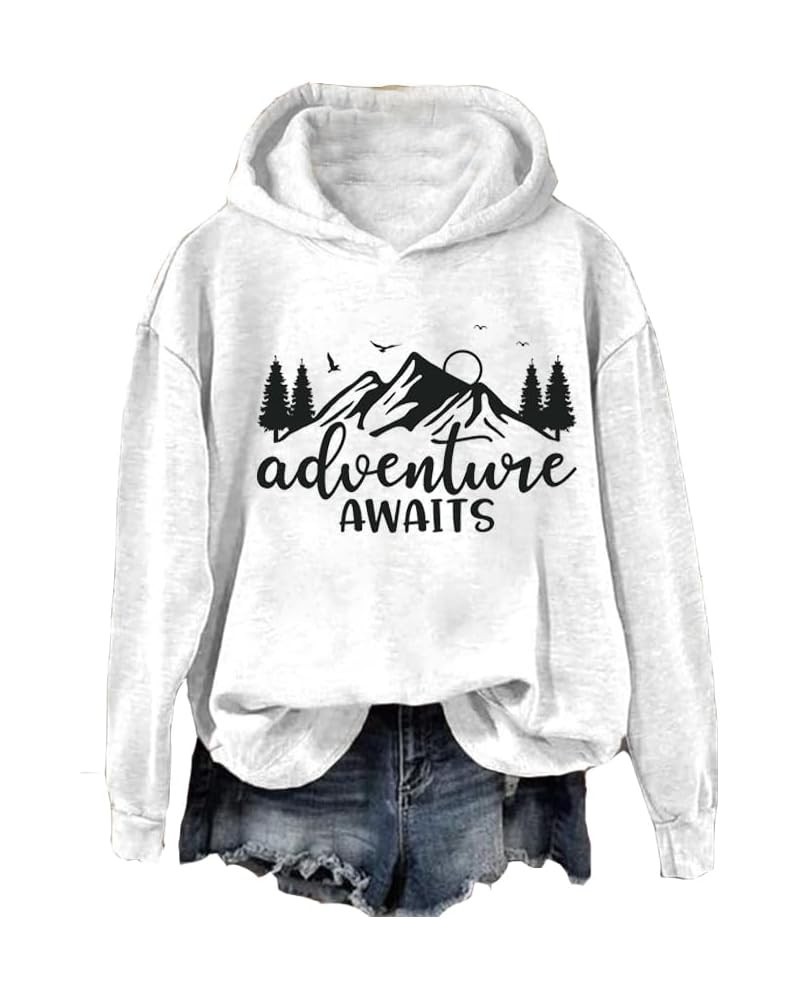 Adventure Awaits Sweatshirt For Women Casual Vintage Graphic Shirt Hiking Shirts Women Lightweight Shirt White $12.96 Hoodies...