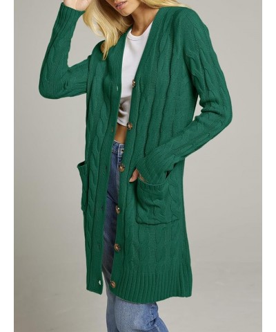 Women's 2024 Long Sleeve Cable Knit Long Cardigan Open Front Button Sweater Outerwear Dark Green $21.07 Sweaters