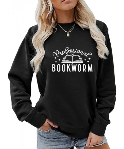 Women Funny Reading Sweatshirt Casual Long Sleeve Graphic Pullover Shirts Black $11.18 Activewear