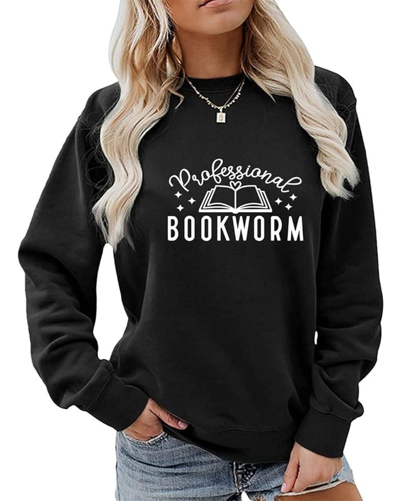 Women Funny Reading Sweatshirt Casual Long Sleeve Graphic Pullover Shirts Black $11.18 Activewear