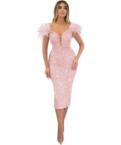 Off Shoulder Sequin Prom Dresses Feather Formal Evening Gowns Cocktail Wedding Party Dress Pink $40.50 Dresses