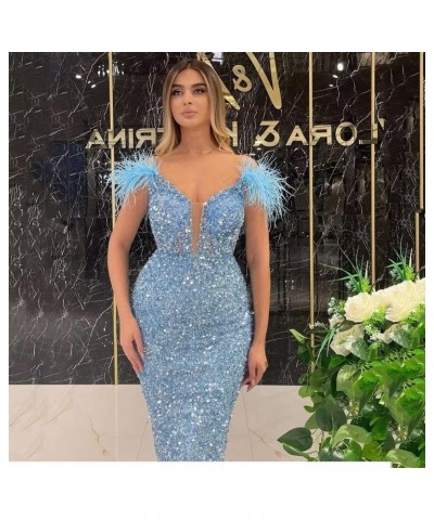 Off Shoulder Sequin Prom Dresses Feather Formal Evening Gowns Cocktail Wedding Party Dress Pink $40.50 Dresses