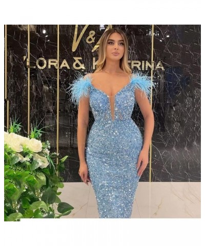 Off Shoulder Sequin Prom Dresses Feather Formal Evening Gowns Cocktail Wedding Party Dress Pink $40.50 Dresses