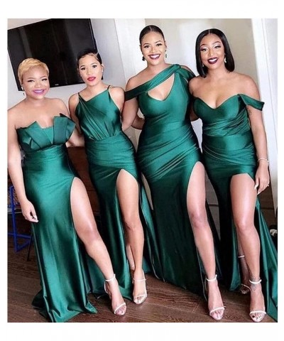 Shiny Satin Bridesmaid Dresses Long One Shoulder Mermaid Prom Dresses Formal Evening Gowns for Women with Slit Blush $28.97 D...