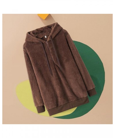 Sherpa Fleece Pullover Hoodies for Women Long Sleeve Hooded Sweatshirt Solid Color Plain Sweater Half Zip Brown $10.29 Hoodie...