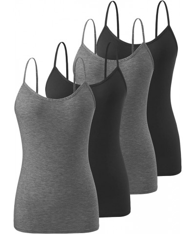 4 Piece Camisoles for Women Basic Camis Undershirt Adjustable Spaghetti Strap Tank Top Black Darkgray Black Darkgray $11.13 T...