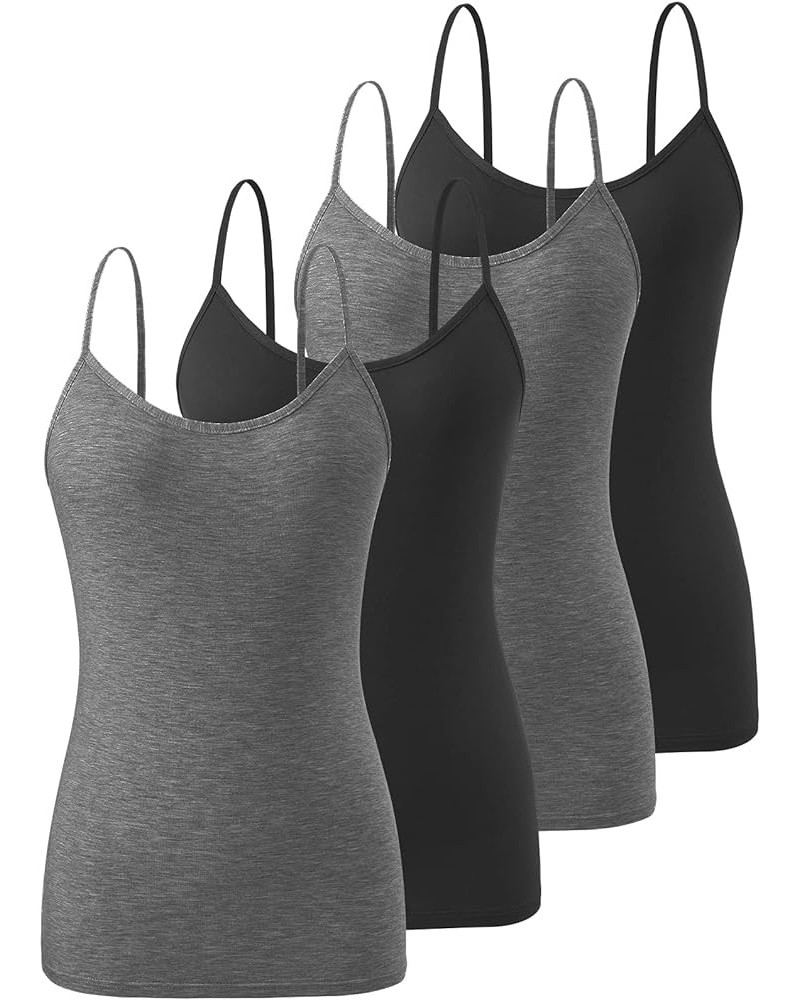 4 Piece Camisoles for Women Basic Camis Undershirt Adjustable Spaghetti Strap Tank Top Black Darkgray Black Darkgray $11.13 T...