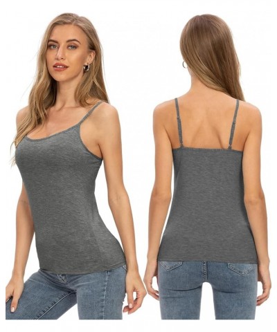 4 Piece Camisoles for Women Basic Camis Undershirt Adjustable Spaghetti Strap Tank Top Black Darkgray Black Darkgray $11.13 T...