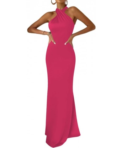 Women's Satin Halter Neck Sleeveless Backless Ruched Mermaid Prom Maxi Dress Rose $24.36 Dresses