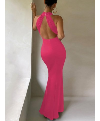 Women's Satin Halter Neck Sleeveless Backless Ruched Mermaid Prom Maxi Dress Rose $24.36 Dresses