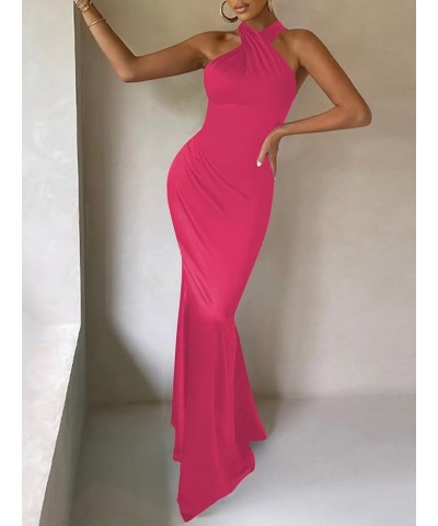 Women's Satin Halter Neck Sleeveless Backless Ruched Mermaid Prom Maxi Dress Rose $24.36 Dresses