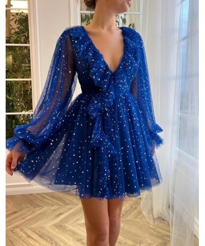 Sparkly Starry Homecoming Dresses Tulle Long Sleeve Ruffle Short Prom Cocktail Dress 01-red $34.50 Dresses