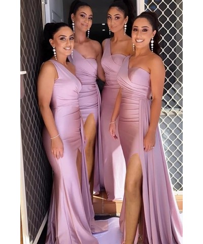 One Shoulder Bridesmaid Dresses Mermaid Prom Dresses Bodycon Wedding Dresses Evening Gowns with Slit RYZ507 Black $37.95 Dresses