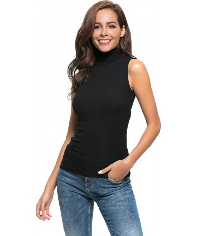 Women Sleeveless/Long Sleeve Mock Turtleneck Tank Tops Slim Fit Stretchy Layer Tee Shirts 156 Black $11.99 Tanks