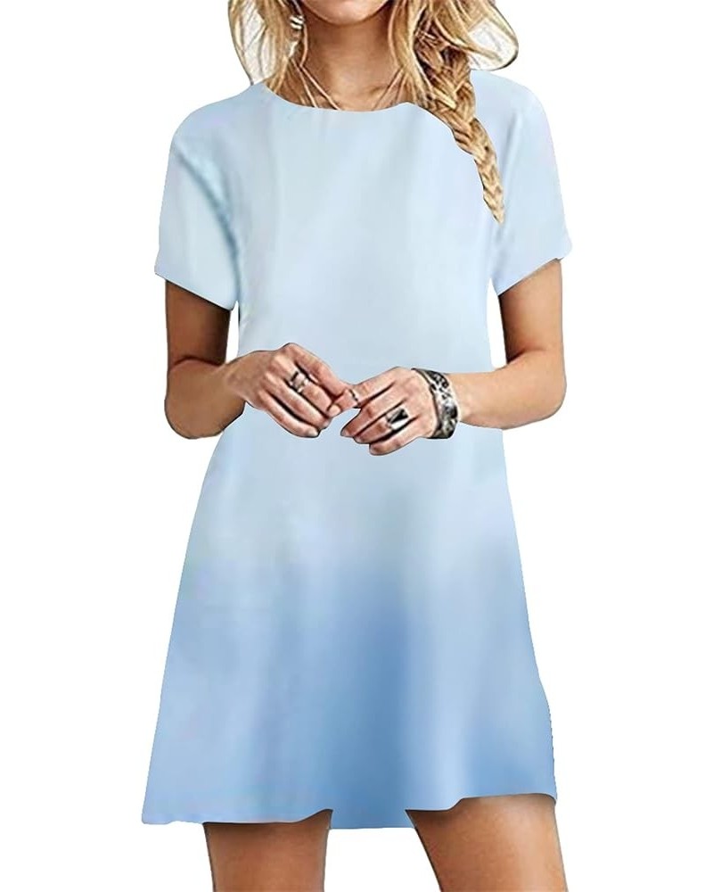 Womens Casual Swing Round Neck Short Sleeve Loose Summer Shirt Tunic Dress Zz-ombre-light Blue $12.87 Dresses