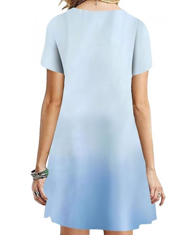 Womens Casual Swing Round Neck Short Sleeve Loose Summer Shirt Tunic Dress Zz-ombre-light Blue $12.87 Dresses