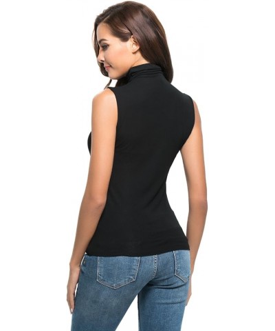 Women Sleeveless/Long Sleeve Mock Turtleneck Tank Tops Slim Fit Stretchy Layer Tee Shirts 156 Black $11.99 Tanks