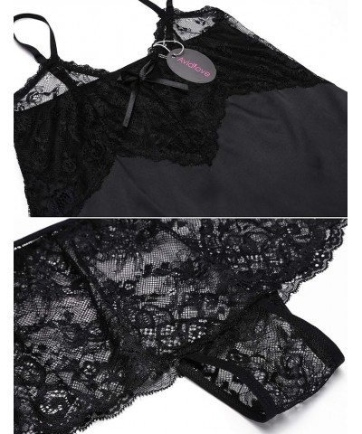 Sexy Pajama Set for Women Lace Cami and Shorts Two Piece Satin Lingerie Black (Go Up a Size) $11.04 Sleep & Lounge