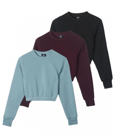 3 Pack: Women's Fleece Cropped Sweatshirt - Long Sleeve Crew Neck Crop Top (Available in Plus Size) Standard Set 4 $20.82 Act...