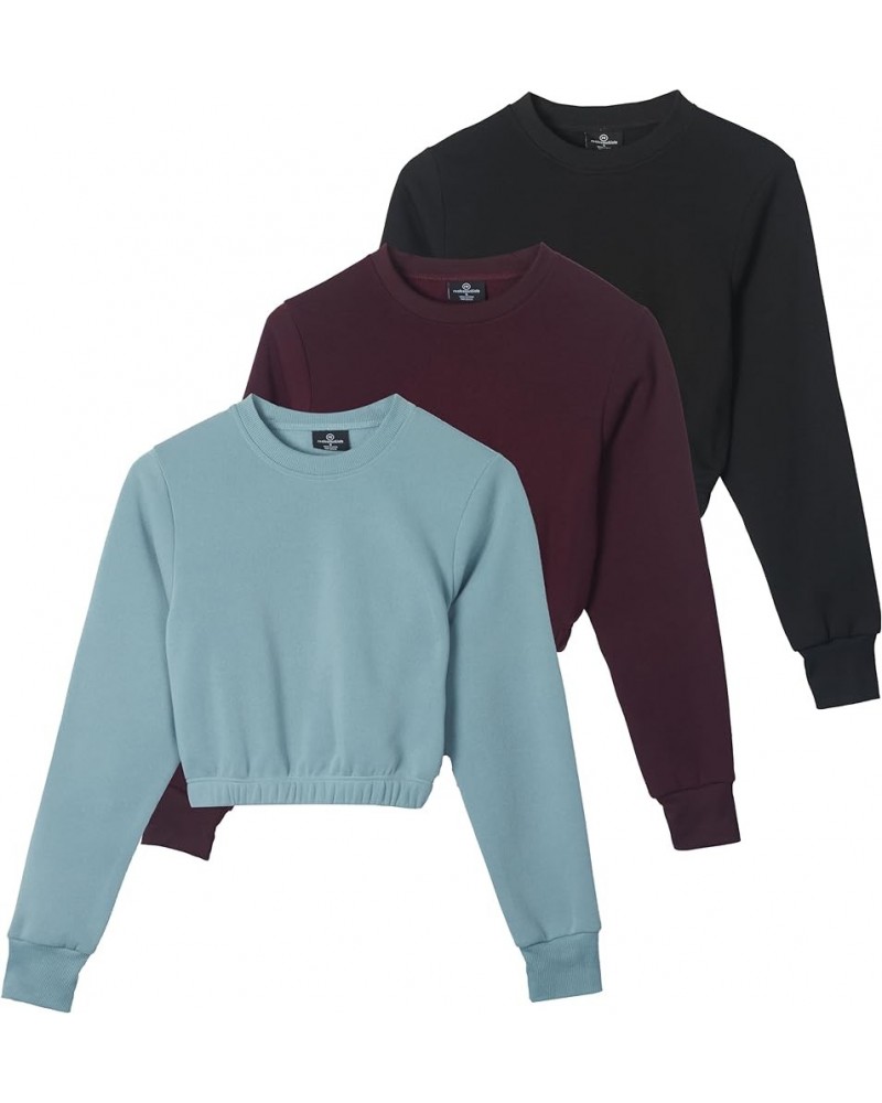 3 Pack: Women's Fleece Cropped Sweatshirt - Long Sleeve Crew Neck Crop Top (Available in Plus Size) Standard Set 4 $20.82 Act...