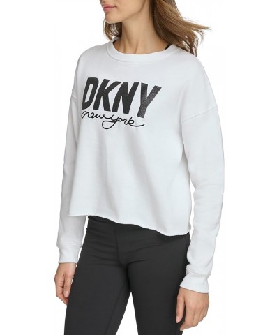 Women's Performance Raw Edge Glitter Script Logo Cropped White $15.66 Activewear