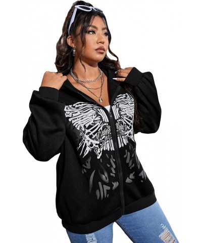 Women's Plus Size Butterfly Print Zip Up Drop Shoulder Hoodie Sweatshirt Black $18.90 Hoodies & Sweatshirts