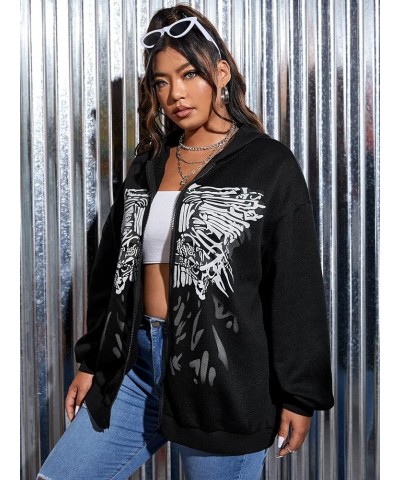 Women's Plus Size Butterfly Print Zip Up Drop Shoulder Hoodie Sweatshirt Black $18.90 Hoodies & Sweatshirts