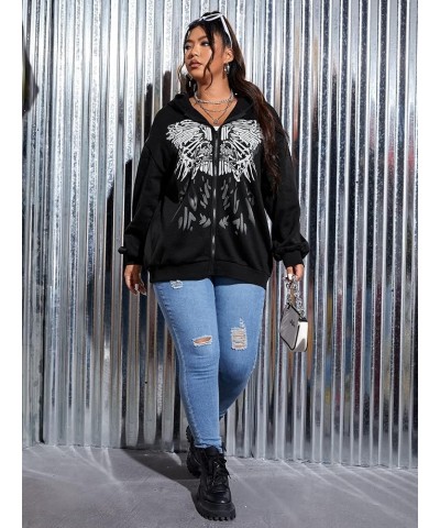 Women's Plus Size Butterfly Print Zip Up Drop Shoulder Hoodie Sweatshirt Black $18.90 Hoodies & Sweatshirts