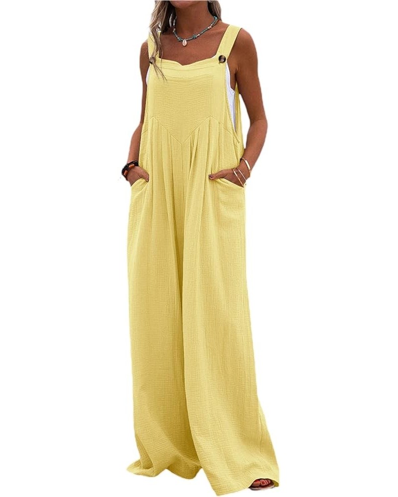 Casual Jumpsuits for Women Loose Sleeveless Suspender Rompers Wide Leg Baggy Pants Summer Bib Overalls Streetwear Yellow $14....