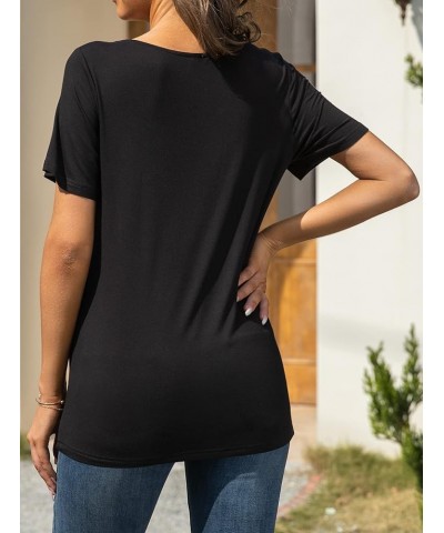 Womens Summer Tops Short Sleeve Casual Shirts Asymmetric Neck Color Block Tunic 2- Black Daisy $8.24 Tops