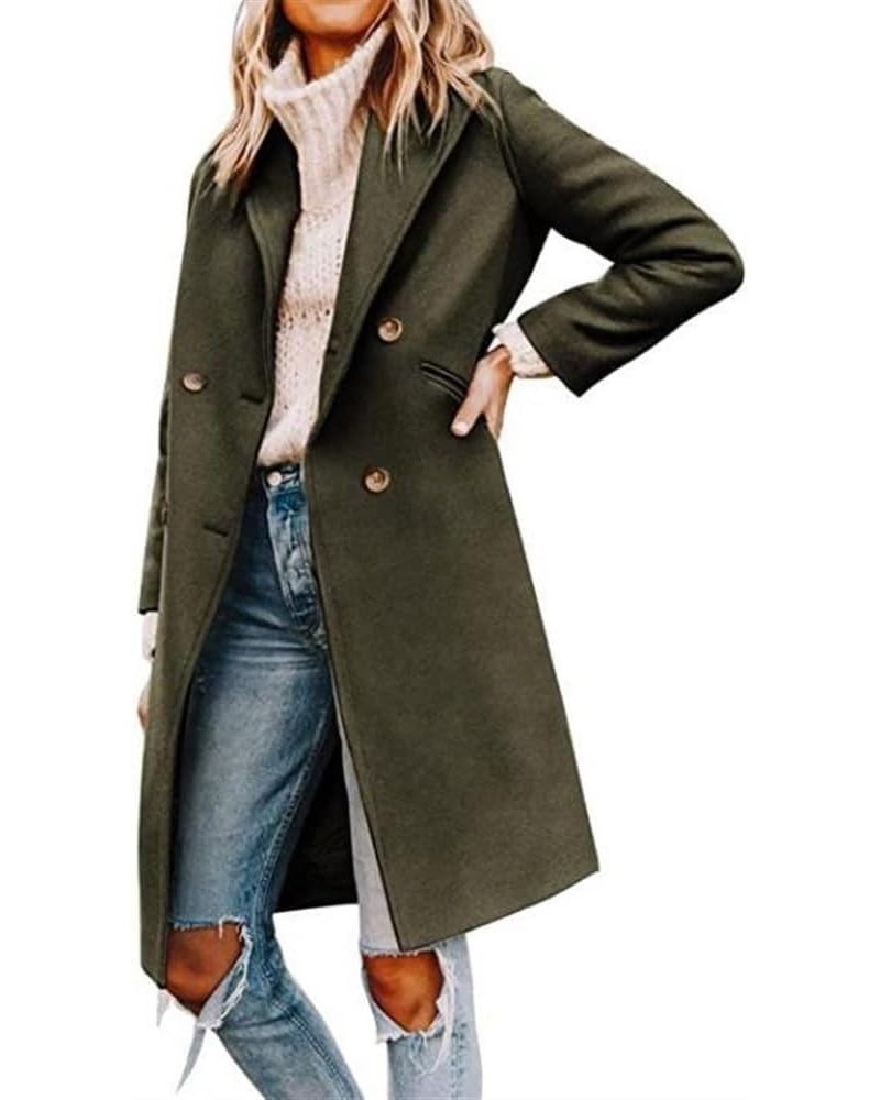 Women's Long Sleeves Side Pockets Below-knee Length Retro Long Coat Autumn Casual Wool Peacoat Green $13.32 Coats