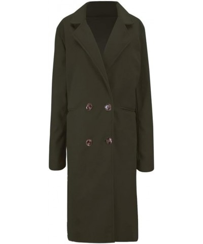 Women's Long Sleeves Side Pockets Below-knee Length Retro Long Coat Autumn Casual Wool Peacoat Green $13.32 Coats