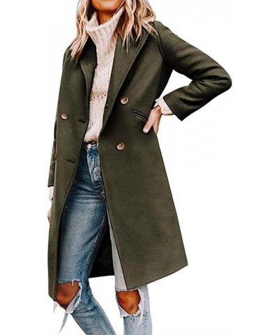 Women's Long Sleeves Side Pockets Below-knee Length Retro Long Coat Autumn Casual Wool Peacoat Green $13.32 Coats