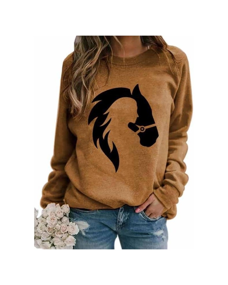 Women's Horse Hoodie, Long Sleeve Horse Print Hooded Sweatshirt with Pockets Button Up Drawstring Hoodie Brown1 $22.41 Hoodie...