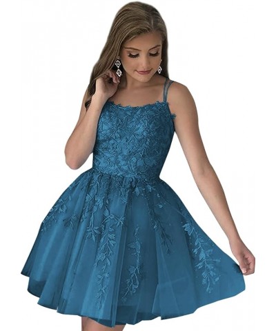 Short Homecoming Dresses for Teens Spaghetti Straps Lace Tulle Prom Dresses 2024 Mini Party Gown Peacock $32.25 Dresses