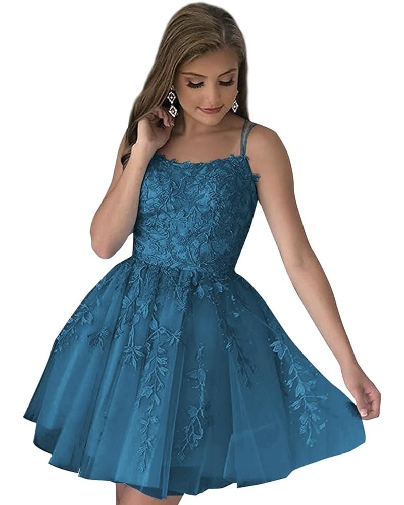 Short Homecoming Dresses for Teens Spaghetti Straps Lace Tulle Prom Dresses 2024 Mini Party Gown Peacock $32.25 Dresses