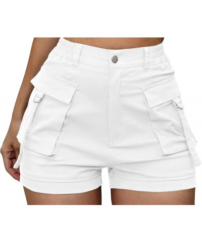 Women's Shorts Elastic Waist Cargo Shorts with Pockets White $16.17 Shorts