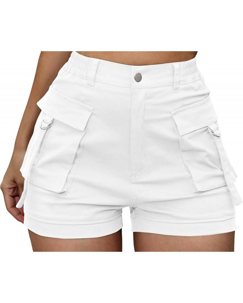 Women's Shorts Elastic Waist Cargo Shorts with Pockets White $16.17 Shorts