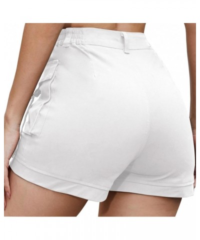 Women's Shorts Elastic Waist Cargo Shorts with Pockets White $16.17 Shorts