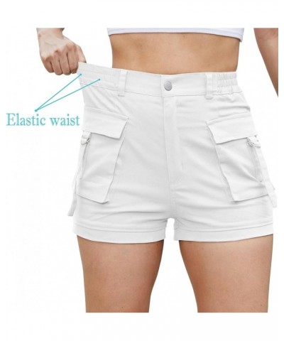 Women's Shorts Elastic Waist Cargo Shorts with Pockets White $16.17 Shorts