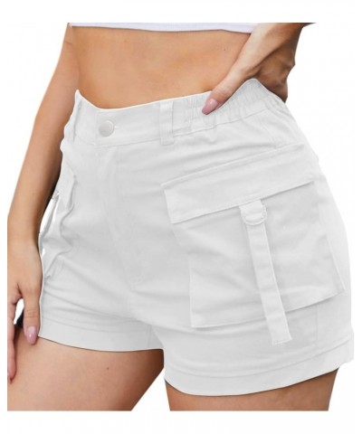 Women's Shorts Elastic Waist Cargo Shorts with Pockets White $16.17 Shorts