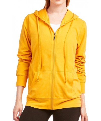 Women's Zip Up Cotton Light Hoodie Jacket Mustard $14.82 Activewear