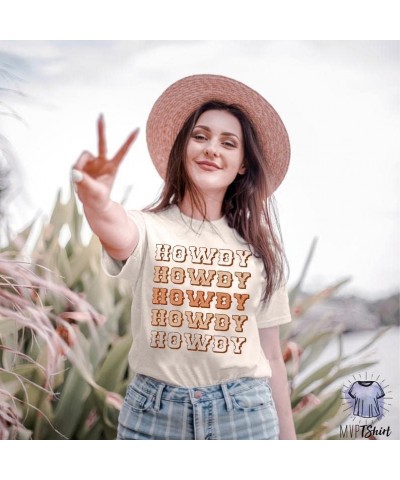 Howdy Cowgirl Shirt Women Western Southern Retro Shirt Cute Country Music Graphic Tees Summer Colorful Shirt Beige $13.19 T-S...