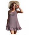 Women Sexy Coverups Crochet V-Neck Swimwear Sleeveless Pleated Hem Bikini Beach Sun Dress Mauve Mist $14.74 Swimsuits