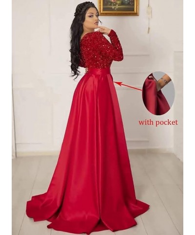 Prom Dresses Sequin V-Neck Long Sleeve Satin Floor-Length Formal Evening Party Gowns with Slit Pink $40.80 Dresses