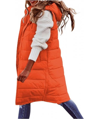 Womens Long Puffer Vest Winter Fall Warm Sleeveless Thick Fleece Cotton Coat 2023 Trendy Solid Zip Up Jacket 01-orange $10.34...