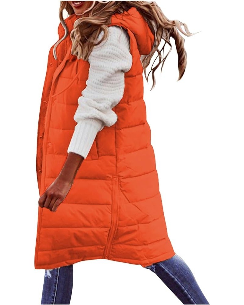 Womens Long Puffer Vest Winter Fall Warm Sleeveless Thick Fleece Cotton Coat 2023 Trendy Solid Zip Up Jacket 01-orange $10.34...