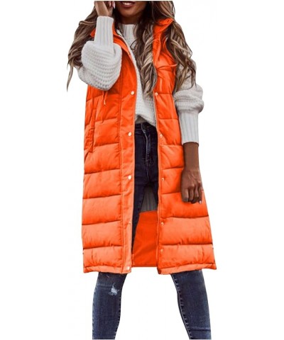 Womens Long Puffer Vest Winter Fall Warm Sleeveless Thick Fleece Cotton Coat 2023 Trendy Solid Zip Up Jacket 01-orange $10.34...