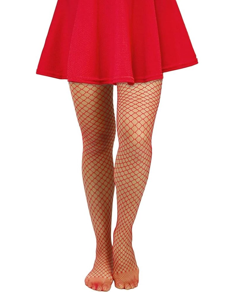 High Waisted Fishnet Tights for Women Sexy Fishnet Stockings Full Footed Fishnet Sheer Pantyhose Plus Size Medium Mesh - Red ...